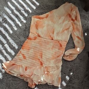 Express Orange and Cream One-Shoulder Romper